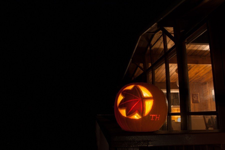 Timber Hill Pumpkin in front of lodge