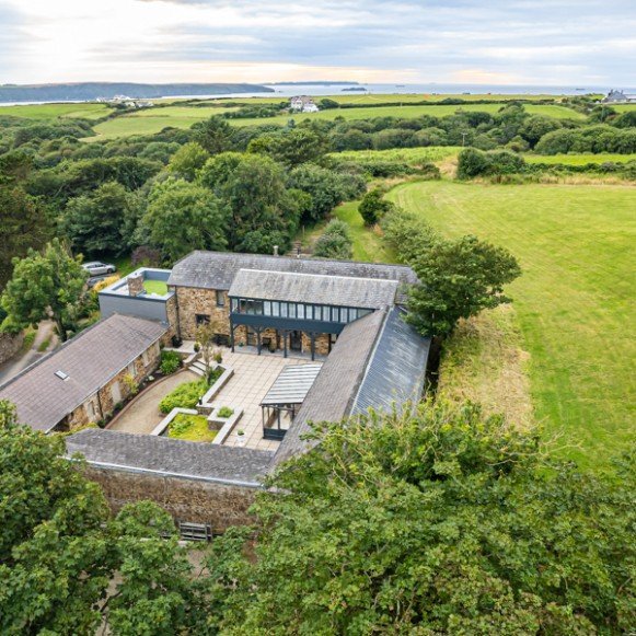 Parkfields from above, showing its close proximity to the coast and its sea views